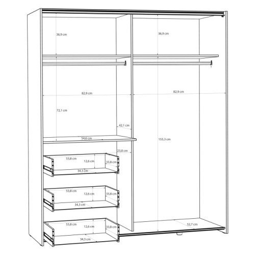 Szafa przesuwna z lustrem i szufladami 170 cm Kolor Piaskowy
